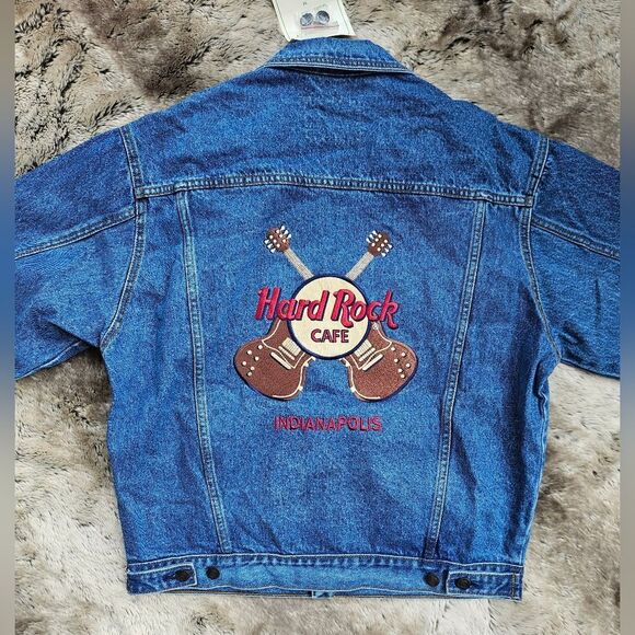 Hard Rock Cafe Guitars Denim Jacket Button Front Jean Embroidered M Unisex - Picture 2 of 13